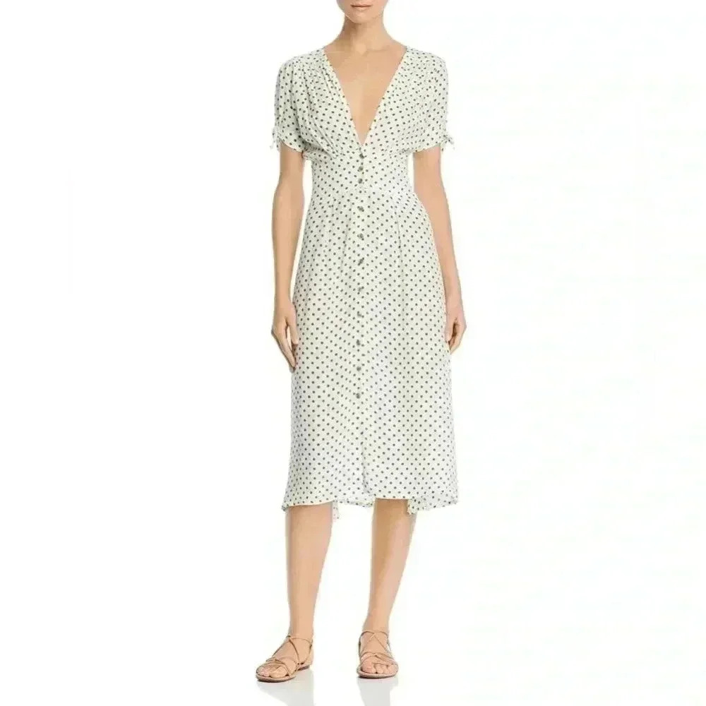 Faithfull the Brand White Polka Dot Midi Dress